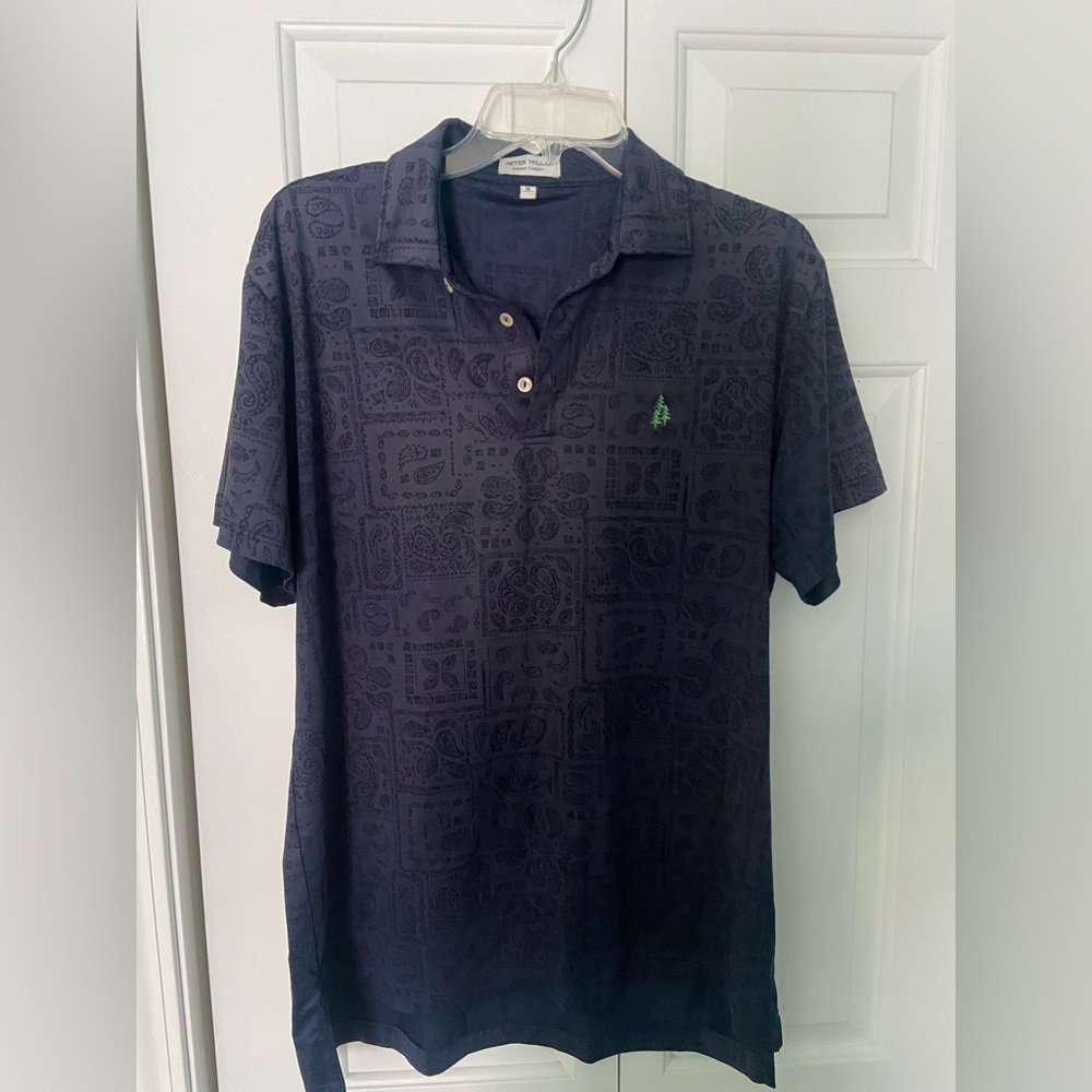 peter millar men’s delos paisley summer comfort golf polo shirt navy blue